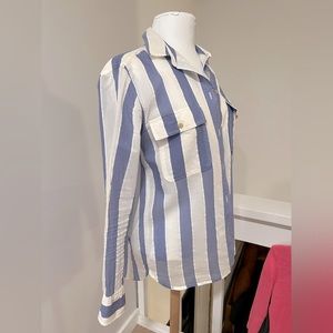 Stripe button-down linen top
